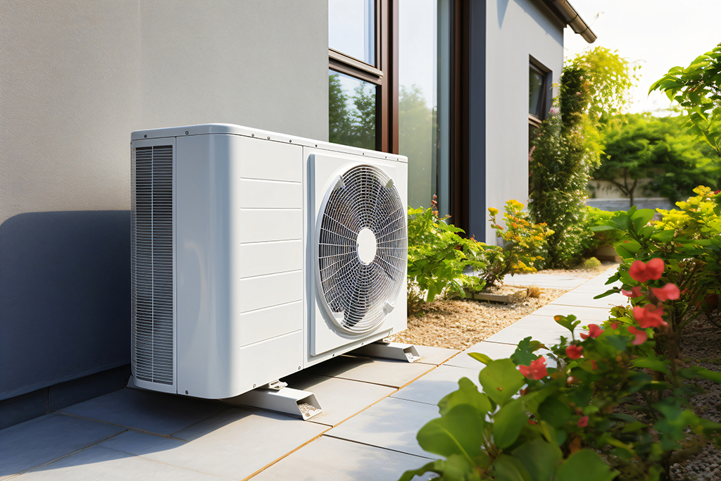 Heat Pump In Front Of A Single Family House